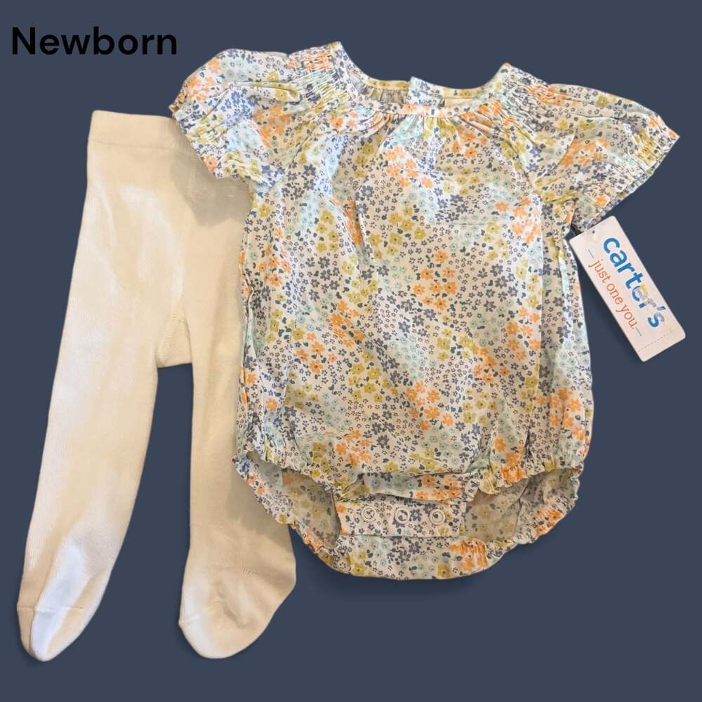 NWT Carter's Just One You Baby Girls' 2pc Floral Romper w/ Tights - Blue - .com